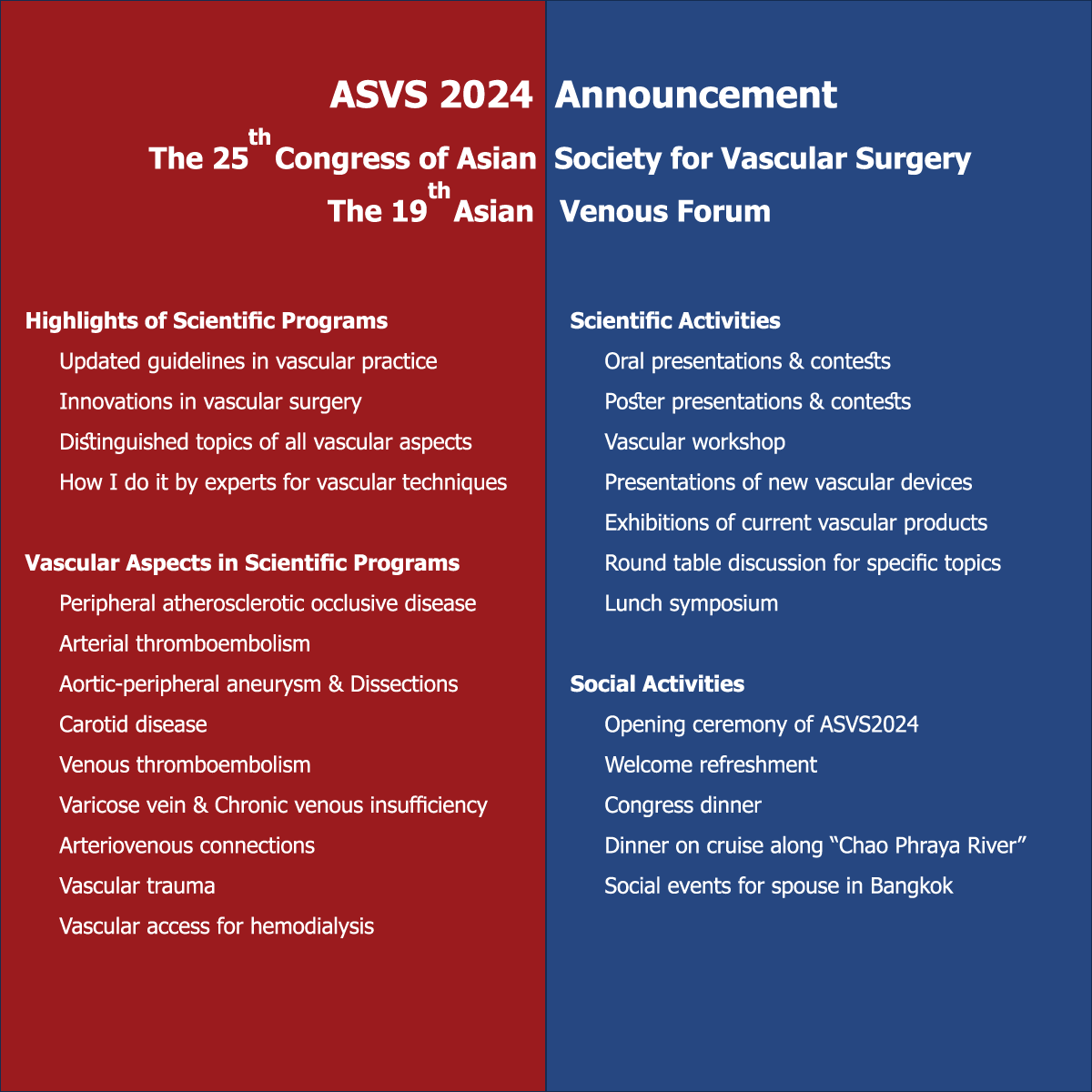 The 25th Congress of the Asian Society for Vascular Surgery (ASVS) and